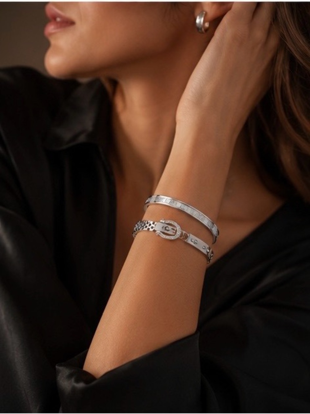Silver-Tone Stacked Bracelet Set - Elegant Women Jewelry